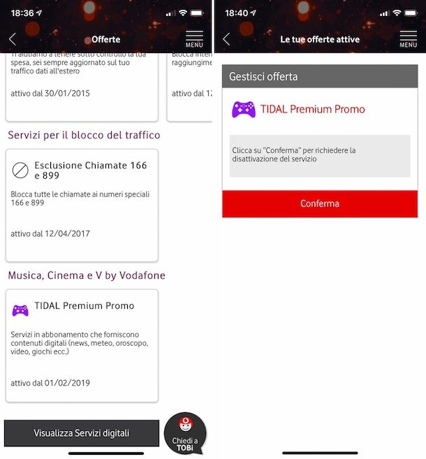Come disattivare Tidal Premium Vodafone