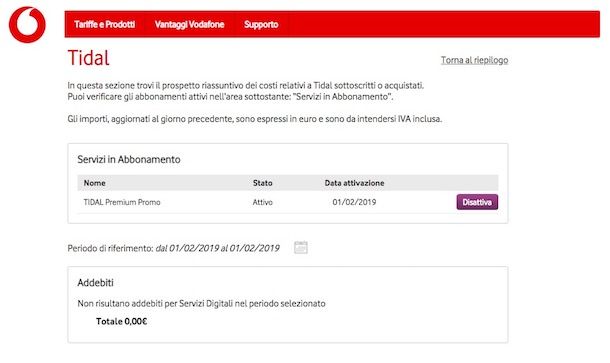 Come disattivare Tidal Premium Vodafone