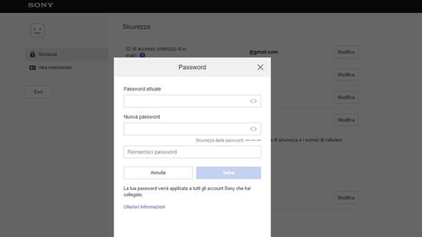 Come modificare password PSN computer