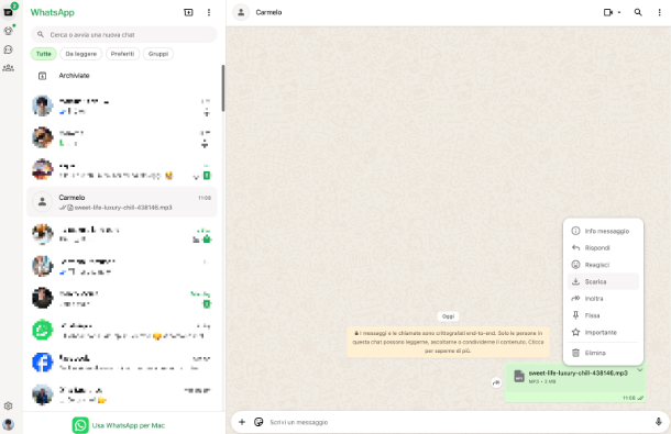 WhatsApp Web salvare audio