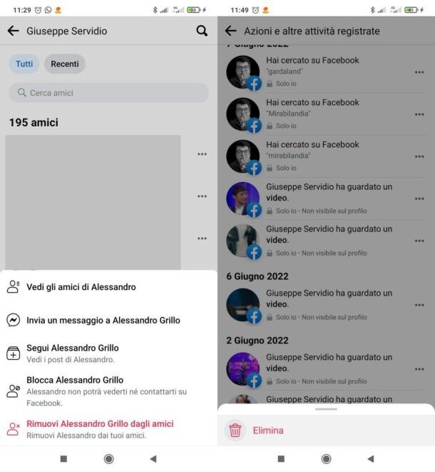 Pulire registro attività facebook
