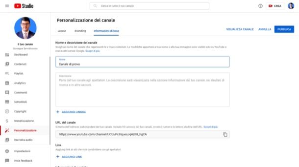 Cambiare nome canale YouTube 