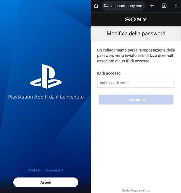 Come reimpostare password PSN PlayStation App