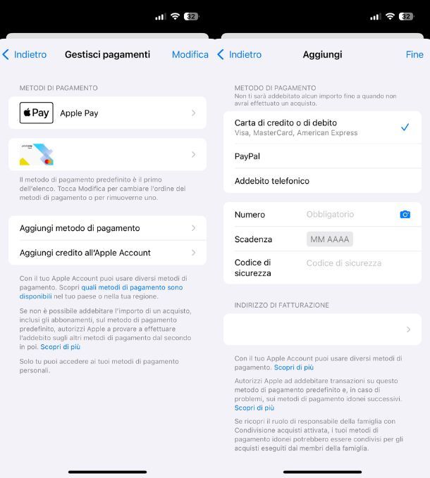 Carta di credito iOS