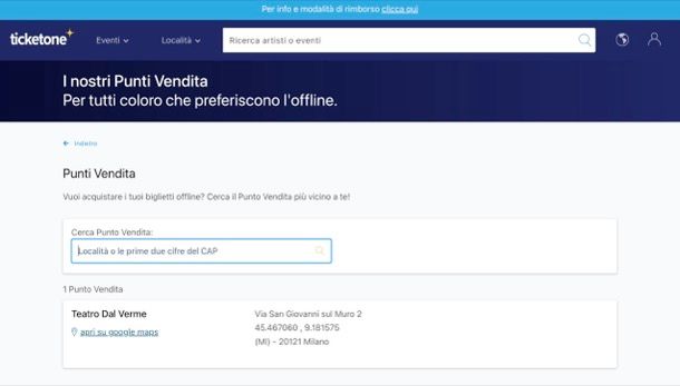 Acquisto TicketOne telefonicamente o in negozio