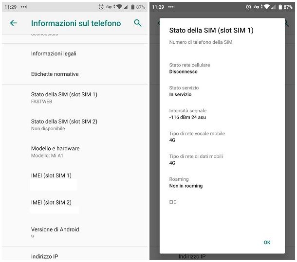 Seriale SIM impostazioni Android
