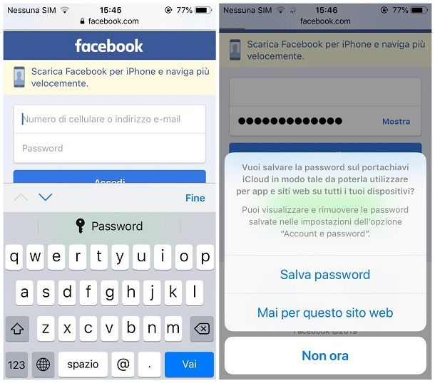 salvare password su safari iphone