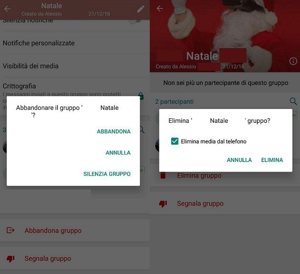 Uscire da gruppo WhatsApp