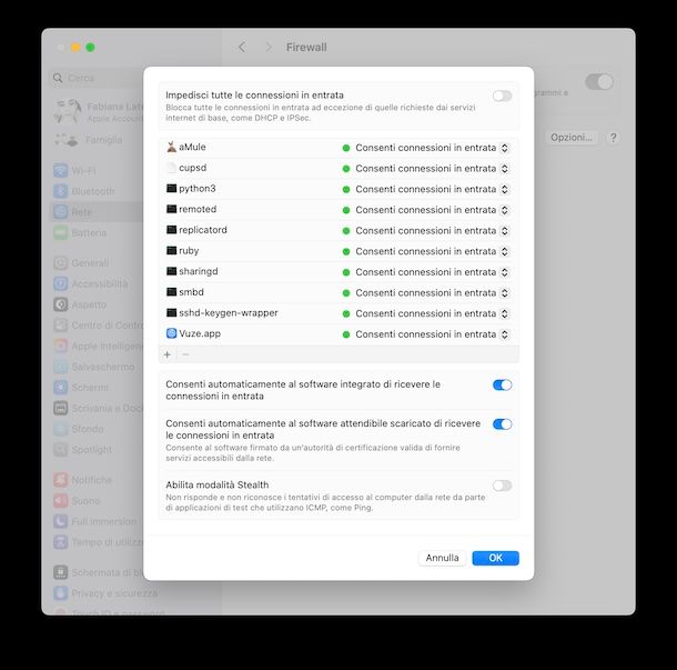 Configurare eMule nel firewall Mac