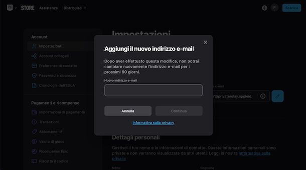 Cambio email Fortnite