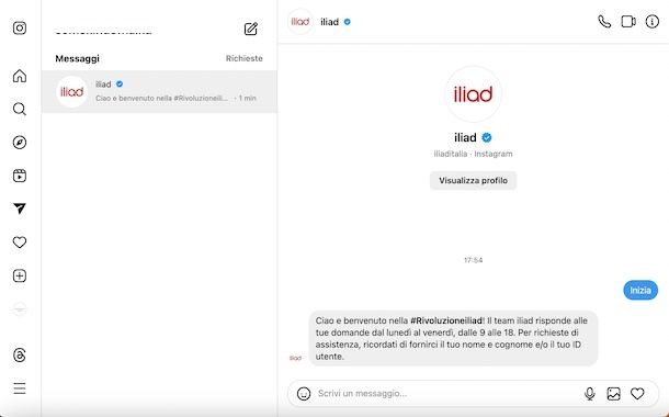 Contattare Iliad da Instagram