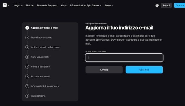 Nuovo indirizzo email