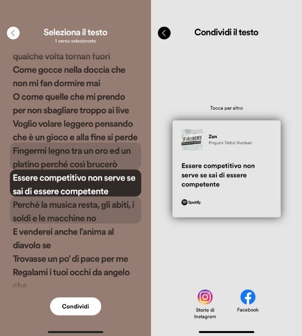 Condividere testo Spotify