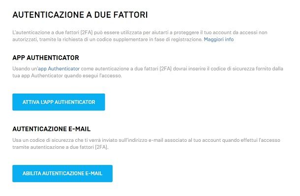 Attivare l'autenticazione a due fattori