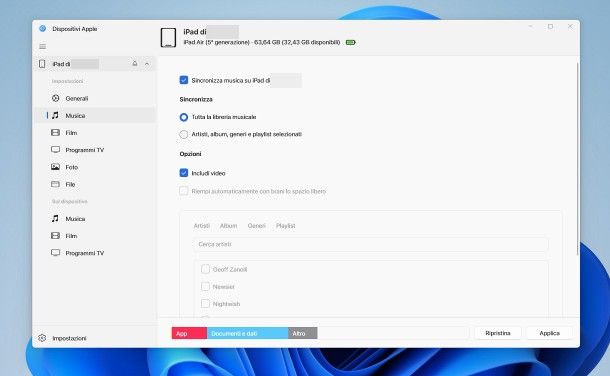 Come copiare file su iPad da PC con cavo: sincronizzazione 