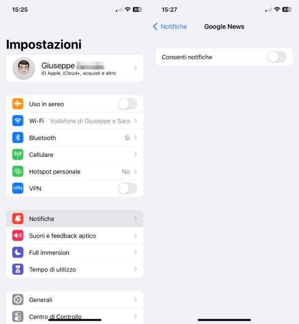 Disattivare notifiche Google News su iPhone