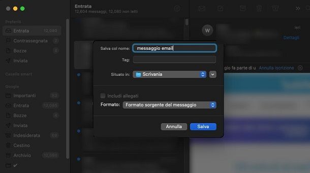 Come salvare una mail sul PC da Apple Mail