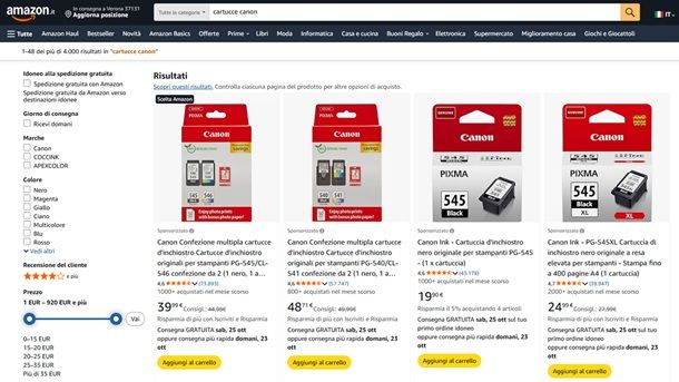 Cartucce Canon su Amazon