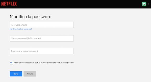 Cambiare password Netflix browser