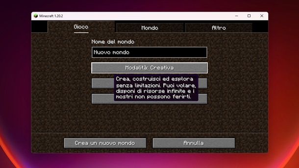 Modalità Creativa Minecraft