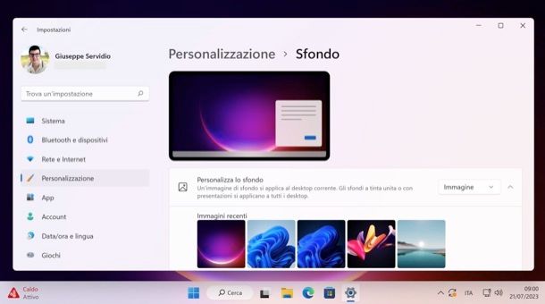 Cambiare sfondo desktop Windows 11