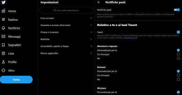 Twitter notifiche