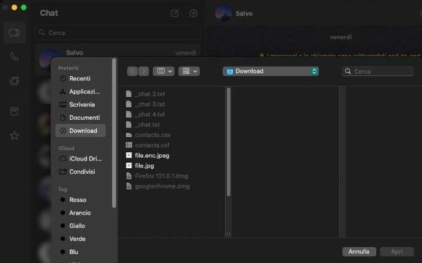 Inviare screenshot delle conversazioni