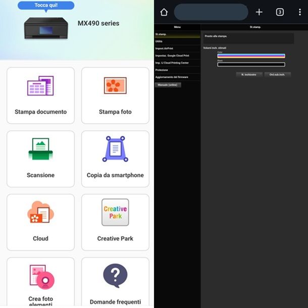 Vedere inchiostro cartucce Canon Pixma app