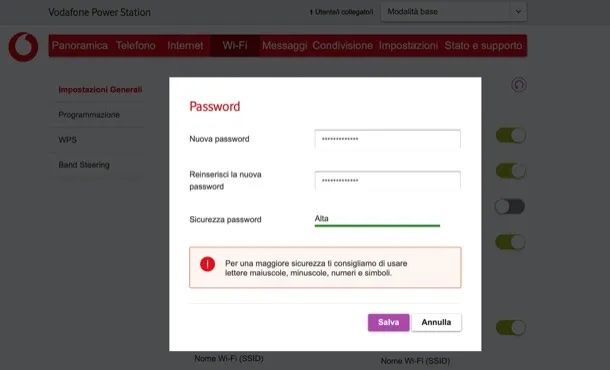 Cambiare password Wi-Fi pannello amministrativo Vodafone