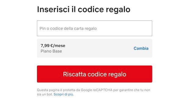 Riscattare carta regalo Netflix