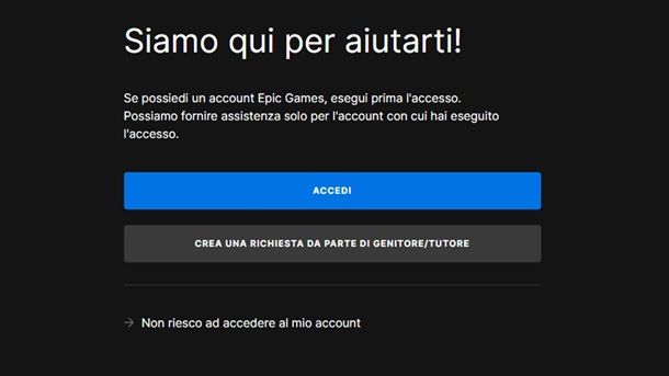 Epic Games centro assistenza