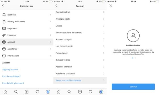 Passare a un account Instagram aziendale