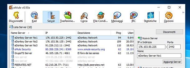 Aggiunta manuale server eMule