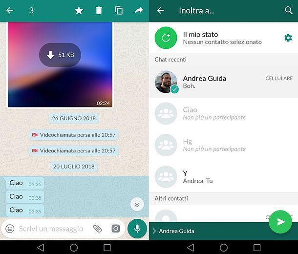 Inoltro messaggi WhatsApp Android