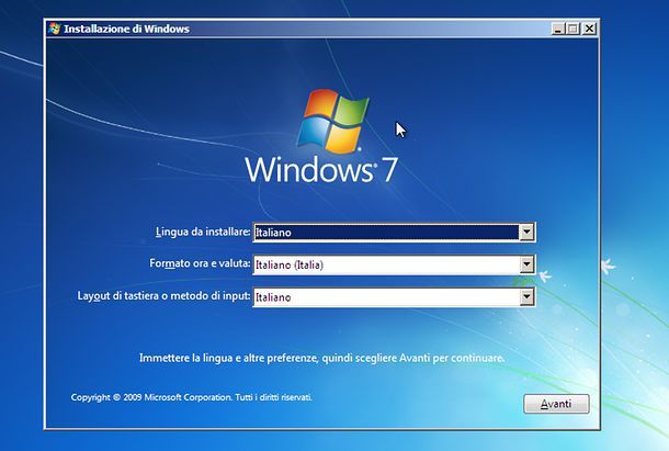 Installazione di Windows 7