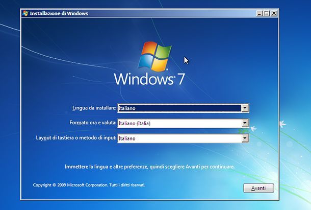 Installazione Windows 7