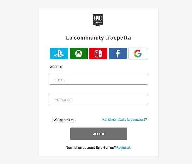 Accedi Account Epic Games