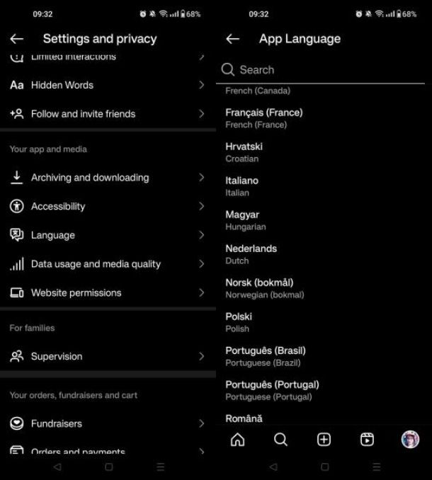 Come cambiare lingua su Instagram su Android
