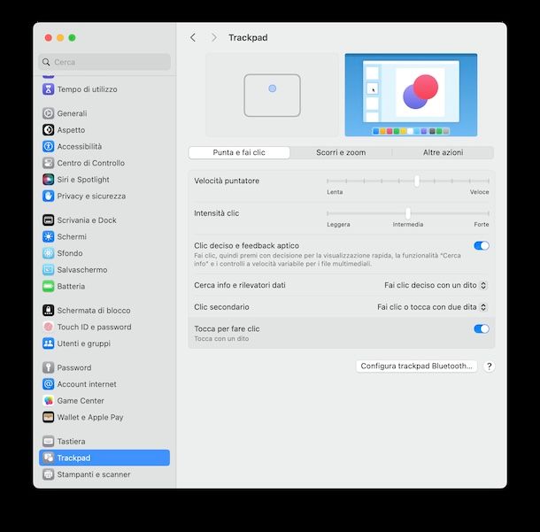 macOS impostazioni Trackpad