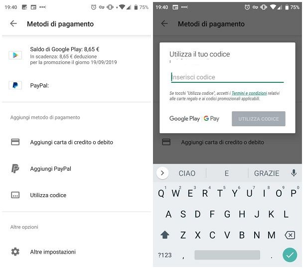 Comprare su Google Play senza carta di credito - carte regalo Google