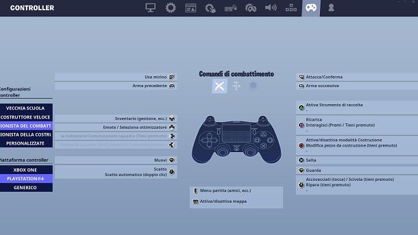 Schema comandi controller Fortnite