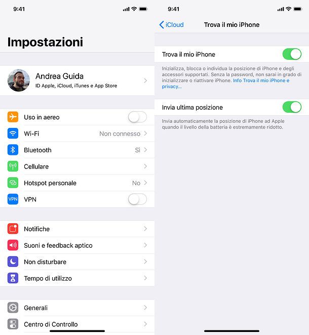 Impostazioni iOS
