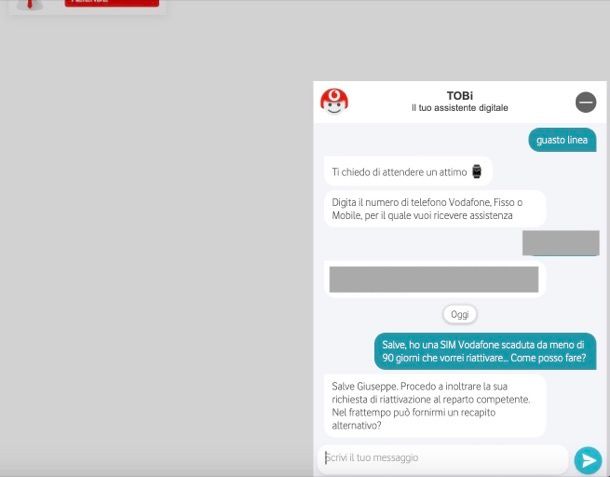 Riattivazione SIM Vodafone via chat