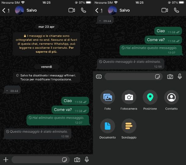 Inviare screenshot delle conversazioni