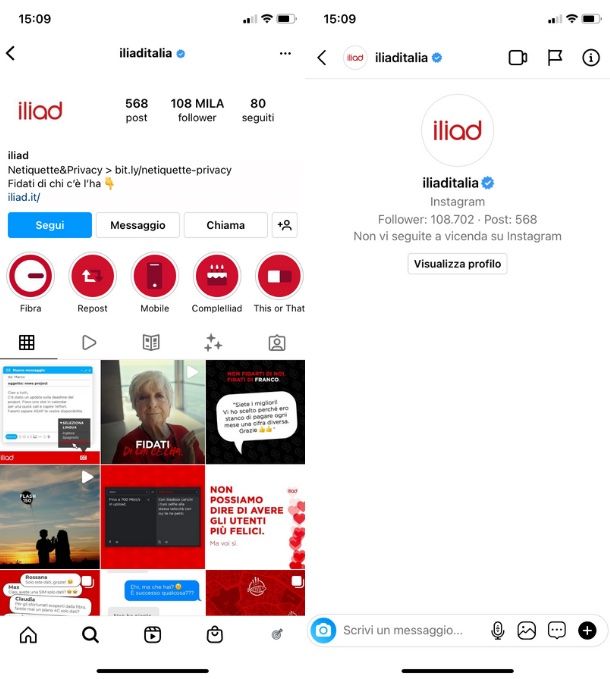 Assistenza Iliad Instagram