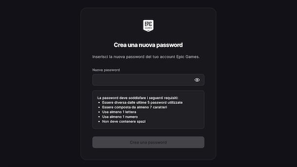 Creazione nuova password