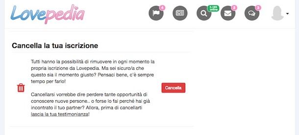 Come cancellarsi da Lovepedia