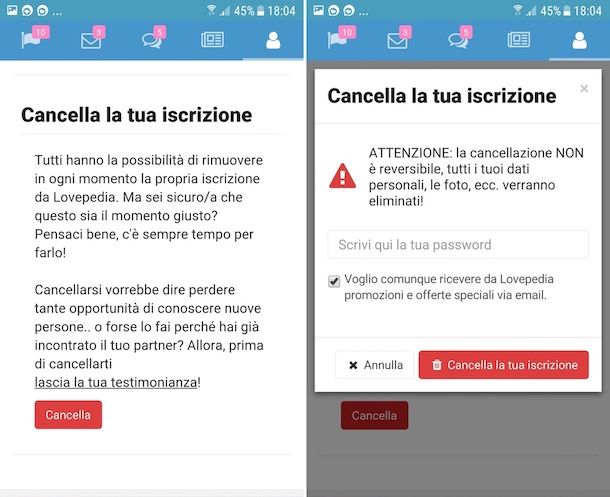 Come cancellarsi da Lovepedia