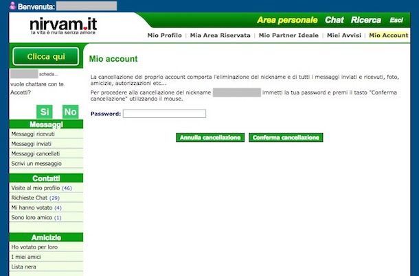Come cancellarsi da Nirvam