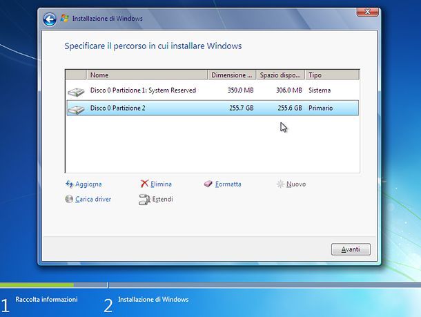 Installazione di Windows 7